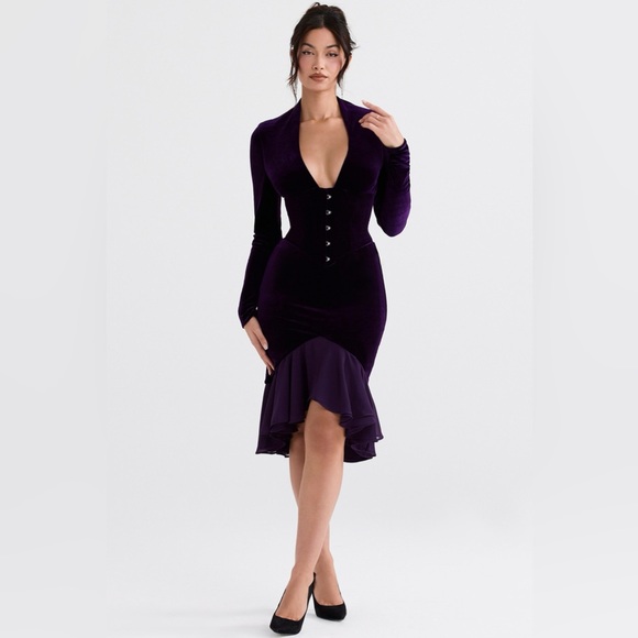 House of CB Dahna Dark Purple Velvet Corset Dress - Picture 4 of 11